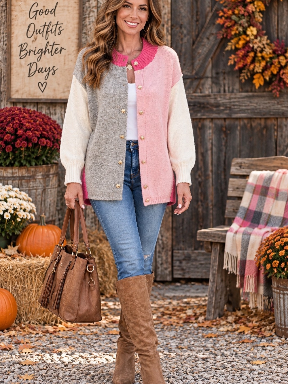 Colorblock Pink and Gray Unbranded Button-Up Cardigan Sweater oxl